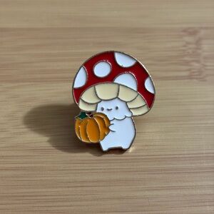 Cute Mushroom Enamel Pin with Pumpkin